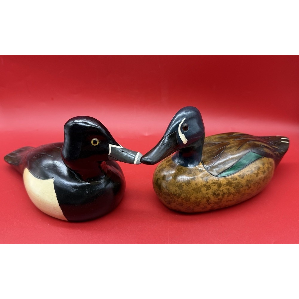 2 Gene Malin Wood Carving Mallard Ducks Signed By Artist 9"